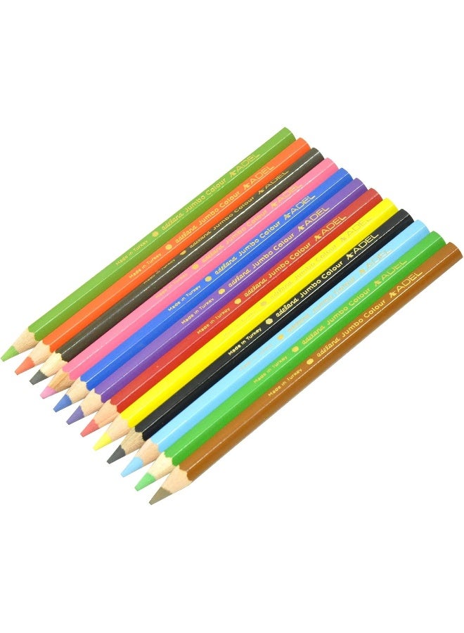 ADEL Color Pencils 12 Pieces Assorted Jumbo Colors with Ergonomic Grip Multicolor - Image 2