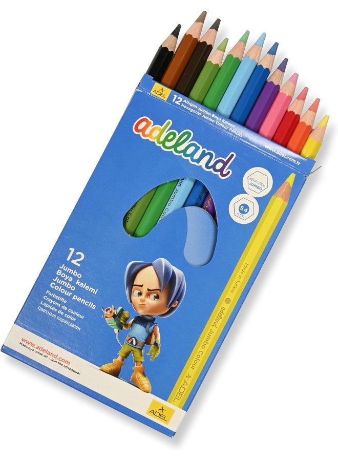 ADEL Color Pencils 12 Pieces Assorted Jumbo Colors with Ergonomic Grip Multicolor - Image 3