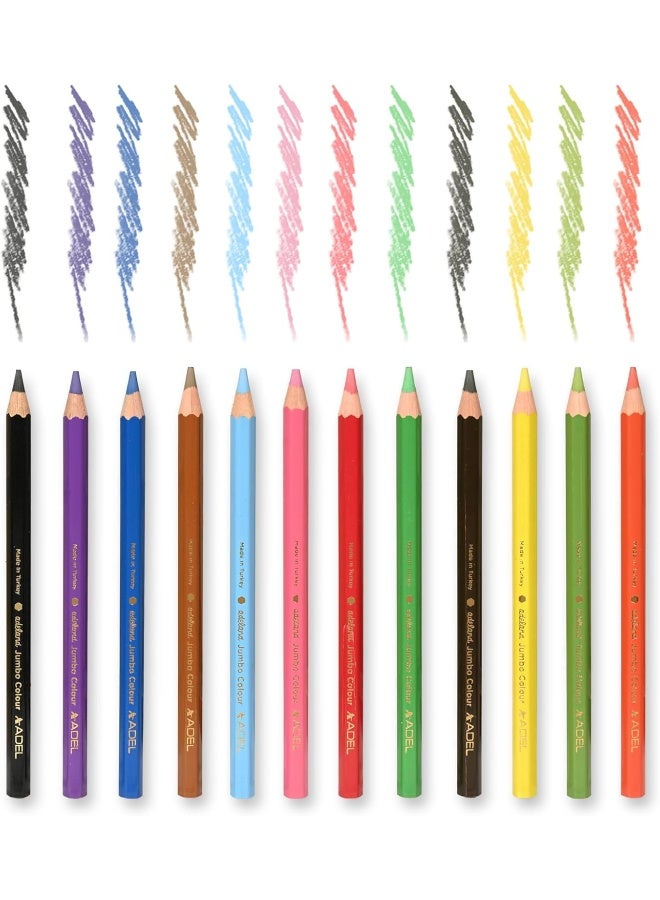 ADEL Color Pencils 12 Pieces Assorted Jumbo Colors with Ergonomic Grip Multicolor - Image 1