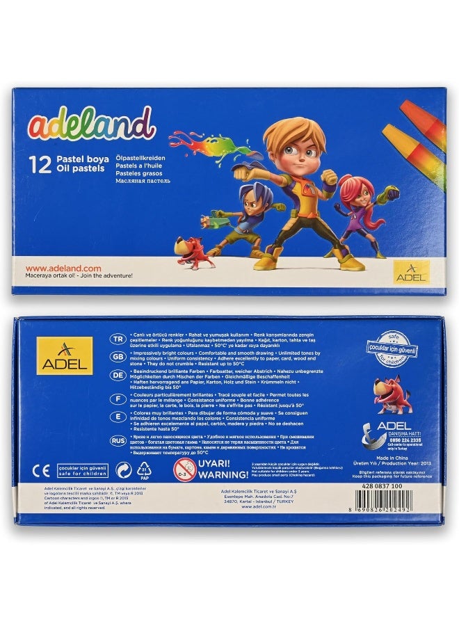 ADEL Oil Pastels - Box of 12 Colors with Hexagonal Grip for Smooth Coloring Multi-Color - Image 3