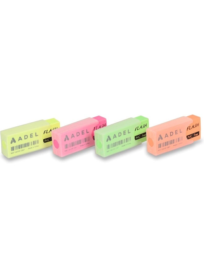 ADEL Flash Erasers - Box of 30, PVC Free, Assorted Bright Colors, Ideal for Drawing and Writing Multicolour - Image 1