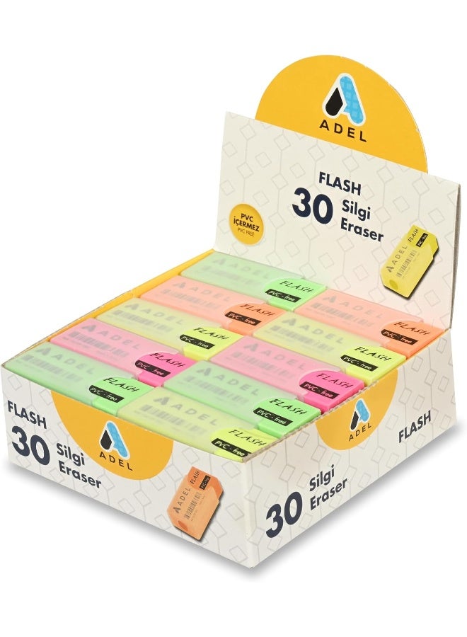 ADEL Flash Erasers - Box of 30, PVC Free, Assorted Bright Colors, Ideal for Drawing and Writing Multicolour - Image 4