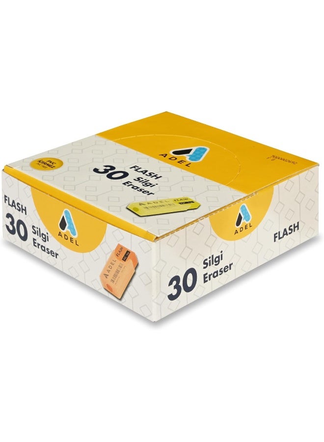 ADEL Flash Erasers - Box of 30, PVC Free, Assorted Bright Colors, Ideal for Drawing and Writing Multicolour - Image 5