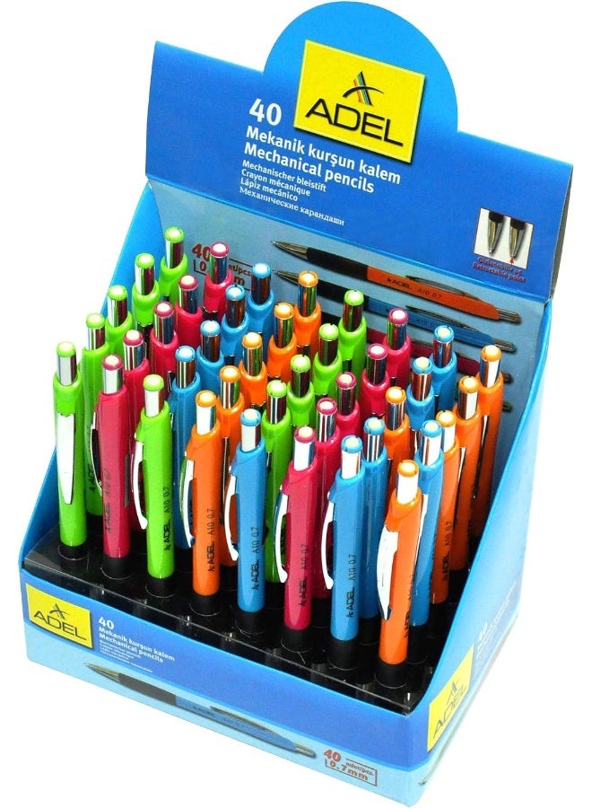 ADEL Mechanical Pencil (0.7mm, Pack of 40 Pieces) Assorted Colors - Image 1