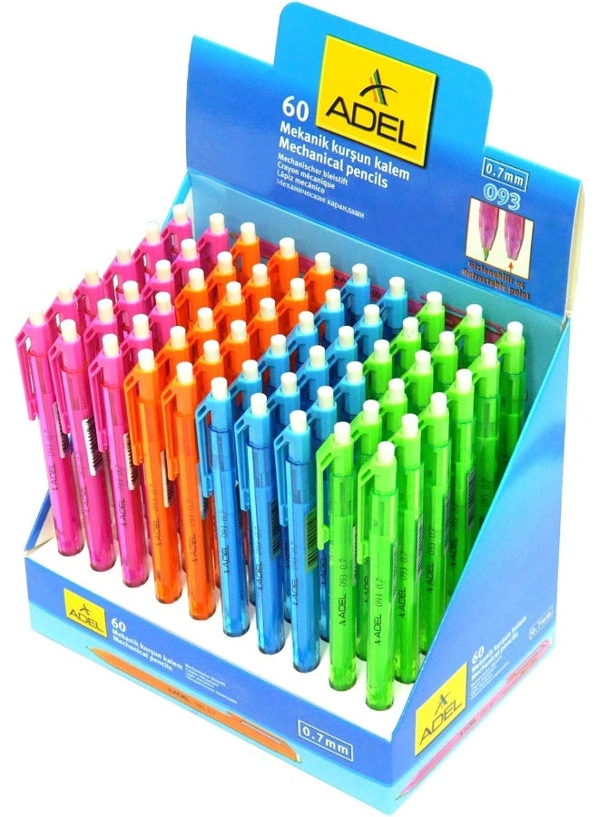 Adel ALMP93000 Mechanical Pencil Set (0.7mm, Pack of 60) Multicolour - Image 1