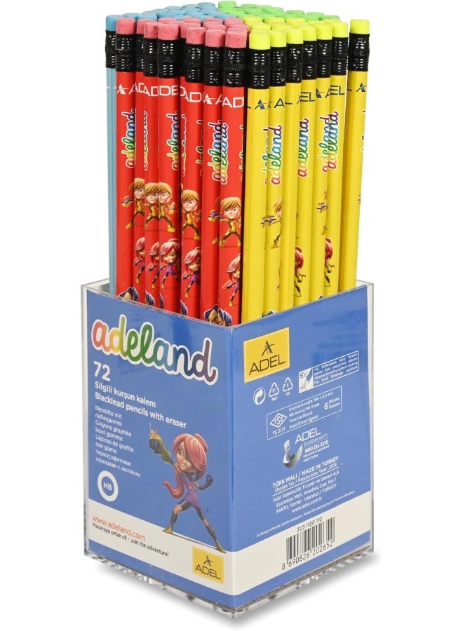 ADEL HB 'Adeland' Pencils with Erasers, Box of 72, Assorted Designs for Drawing and Writing Assorted - Image 3