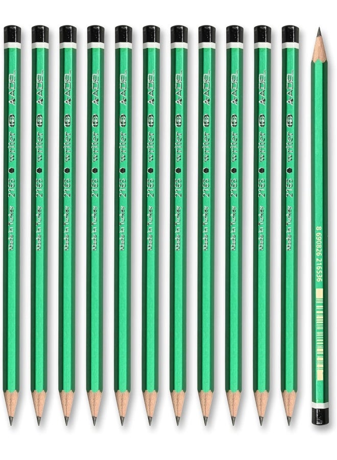 ADEL HB Writer Pencils, Box of 12, 175mm Long, Green Graphite Pencils for Drawing and Writing Green - Image 1
