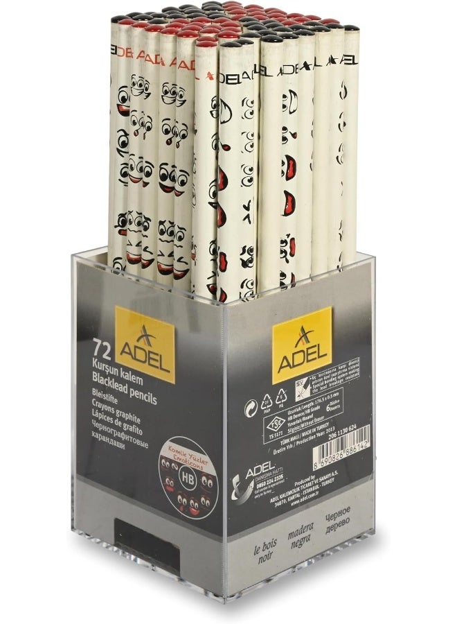 Adel Black Wood Pencils with Emoticons, Pack of 72 Pcs Black - Image 3