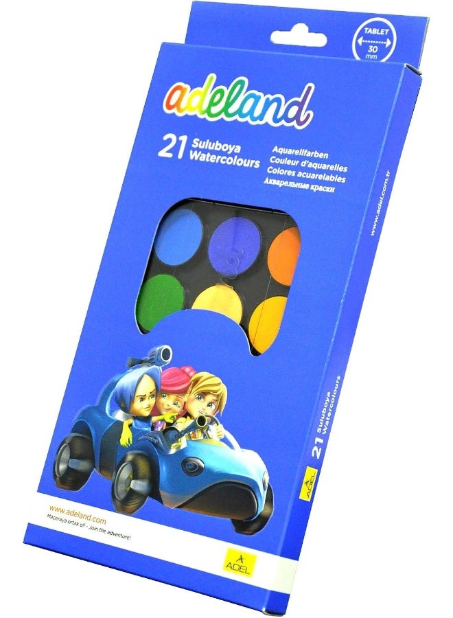 Adel Water Color Set - 21 Colors with Brush, 30 mm Multicolor - Image 2