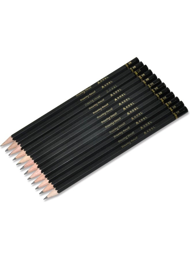 Adel 2B Technical Drawing Pencils - Set of 12 Black - Image 1