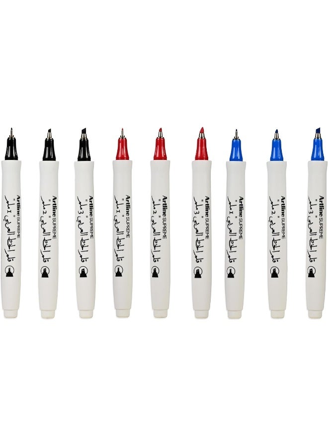 ARTLINE Supreme Arabic Calligraphy Pen Set - 78 Pieces, Assorted Colors (Black, Blue, Red), Water-Based Ink, 1-3mm Line Size Assorted - Image 4