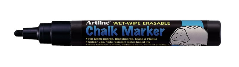 Artline Wet-Wipe Erasable Chalk Marker, Black, Pack of 12, 4mm Tip Black - Image 1