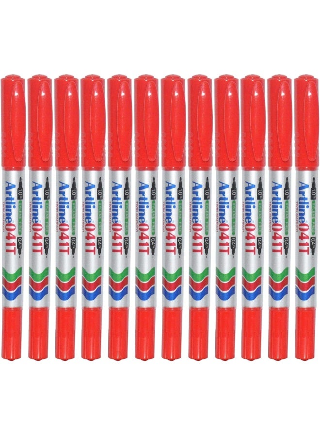 Artline 041T Permanent Markers, Pack of 12 Pieces, Red, 0.4mm Tip Red - Image 1