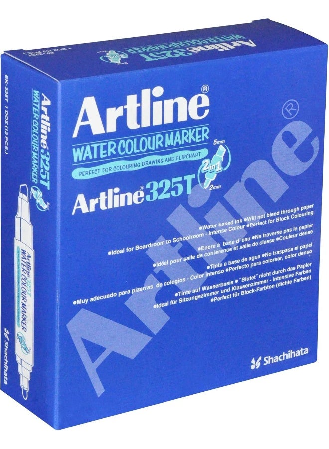 Artline 325T 2 in 1 Water Colour Markers, Pack of 12, Black, Acrylic Fibre Tip Black - Image 3