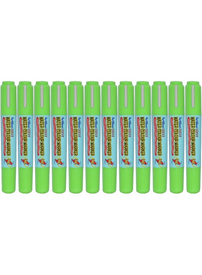 Artline 325T 2in1 Water Colour Markers, 12 Pack, Yellow Green, Acrylic Fiber Tip Yellow Green - Image 1