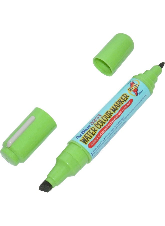 Artline 325T 2in1 Water Colour Markers, 12 Pack, Yellow Green, Acrylic Fiber Tip Yellow Green - Image 2