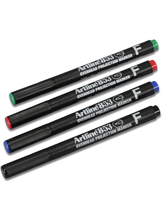 Artline 853 Overhead Projection Markers - Fine Line Permanent Markers (Set of 4) Multicolour - Image 1