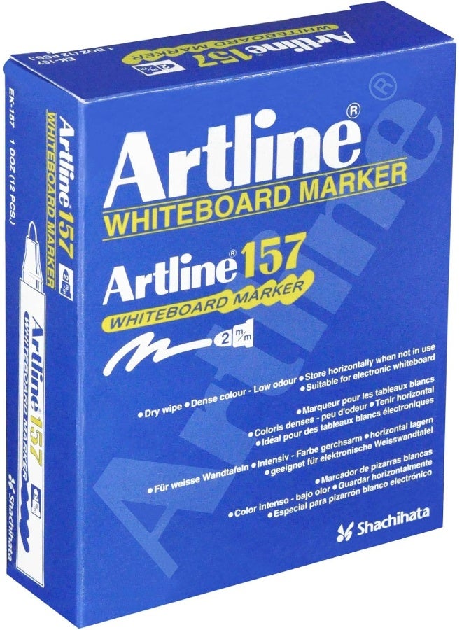 Artline 157 Whiteboard Markers, 2.0mm, Red, Pack of 12 Pieces, Acrylic Fibre Tip, Bullet Style Red - Image 3