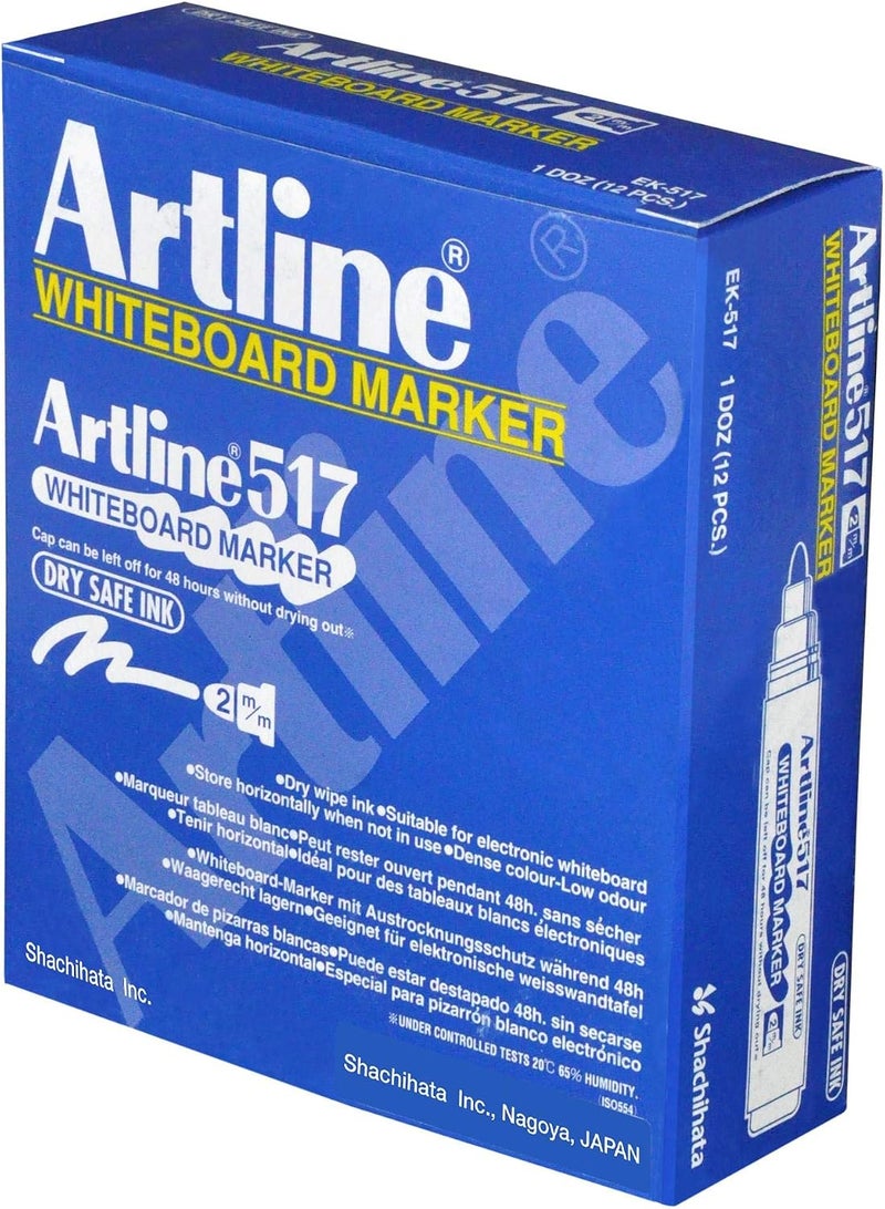 Artline 517 Whiteboard Markers, 2.0mm, Pack of 12 Pieces, Green, Polyester Fibre Tip, Bullet Style Green - Image 3