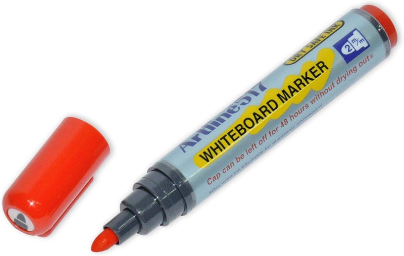 Artline 517 Whiteboard Markers, 2.0mm, Pack of 12 Pieces, Red, Polyester Fibre Tip, Bullet Style Red - Image 2