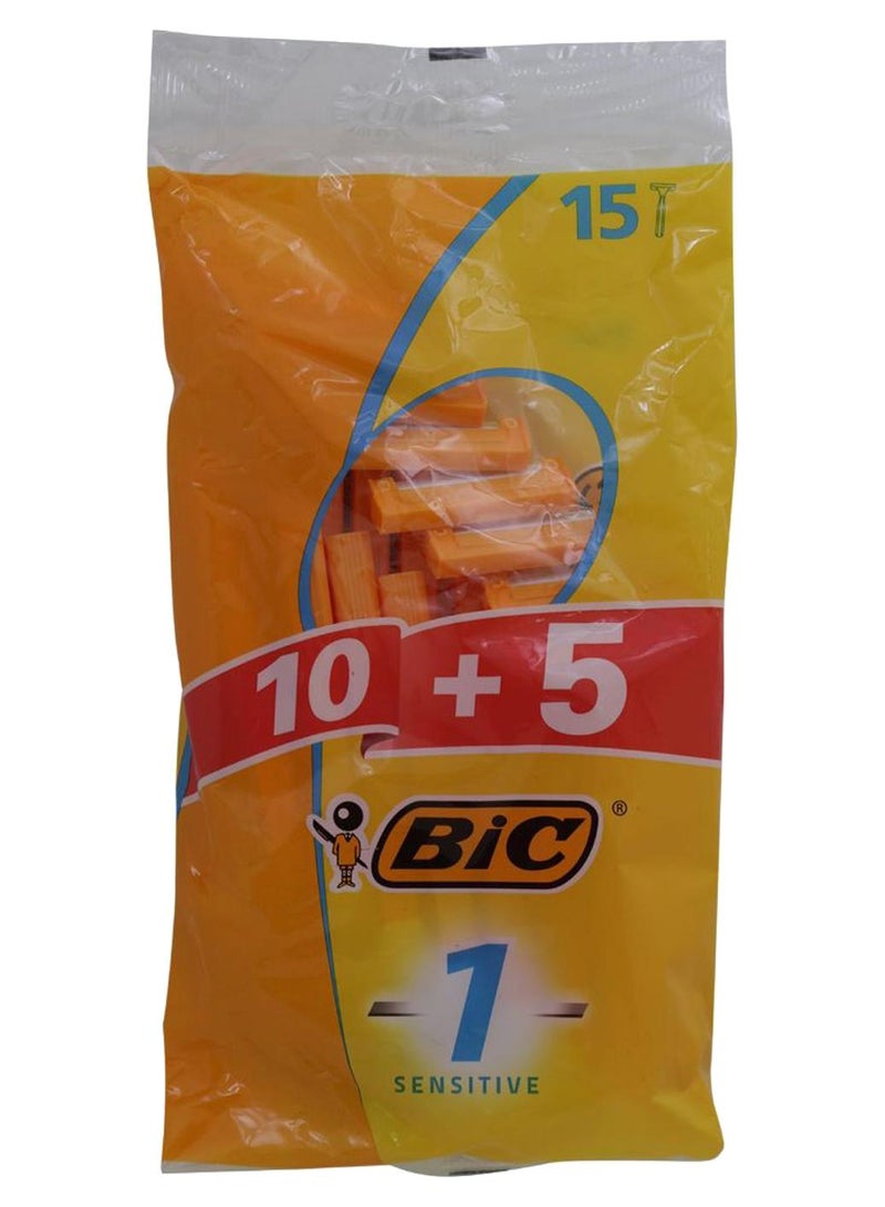 بيك مجموعة شفرات حلاقة للبشرة الحساسة للاستخدام مرة واحدة مكونة من 15 قطعة برتقالي