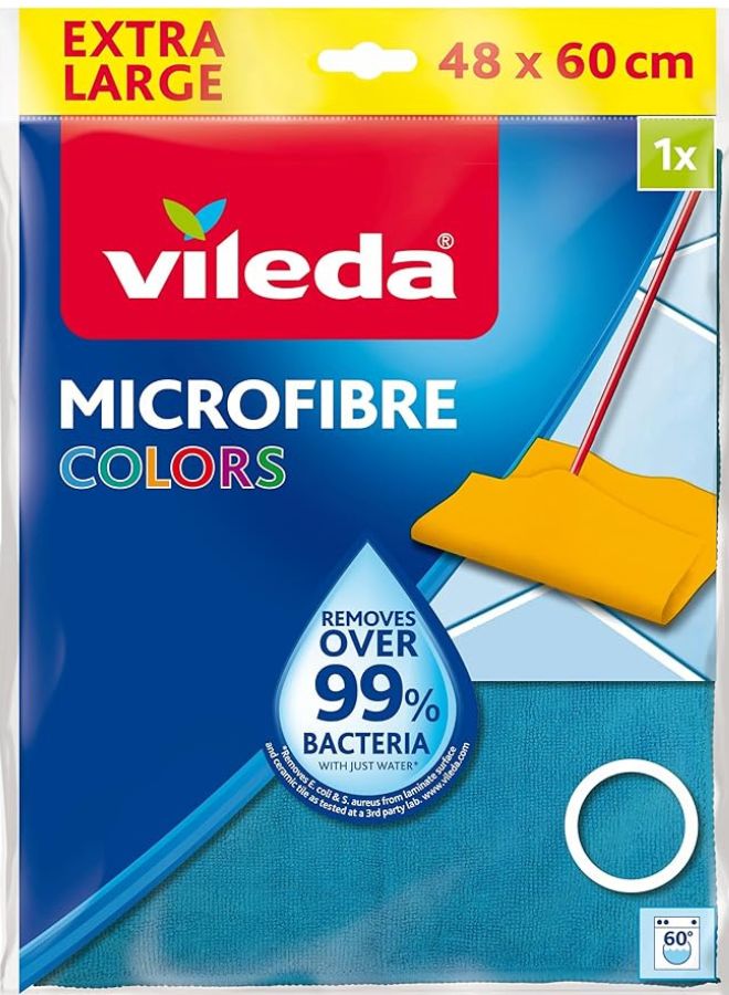 Vileda Microfibre floor cloth,  Superior Cleaning ,Maximum Absorbency, Versatile, Blue/Orange, 1 Pc Assorted 48x60cm  - Image 1