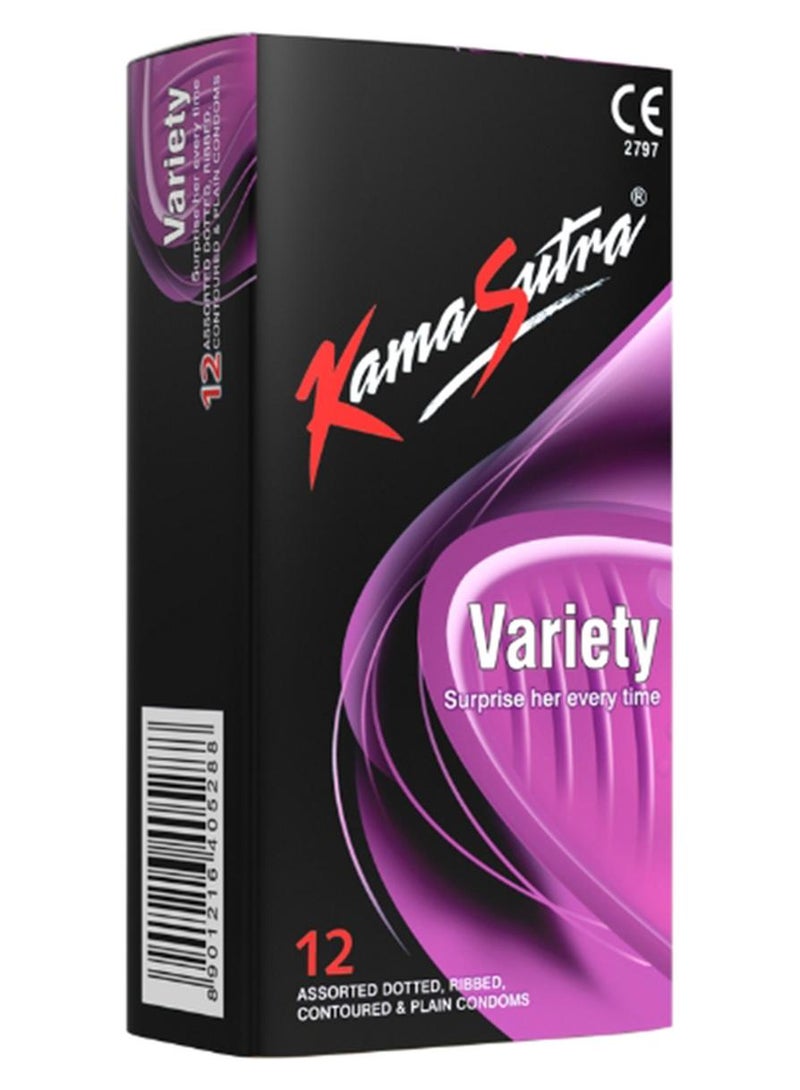 Kamasutra 12-Piece Variety Assorted Dotted Condom Set - Image 1