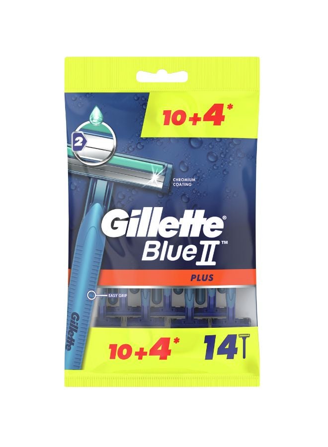 Gillette - Blue II Plus Mens Disposable Razors 10+4 Count - Image 1