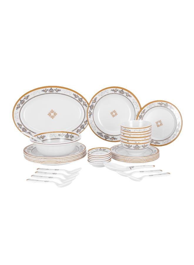 Royalford 35 Piece Melamine Ware Dinner Set Break Resistant White 39.5x28x19.5cm 