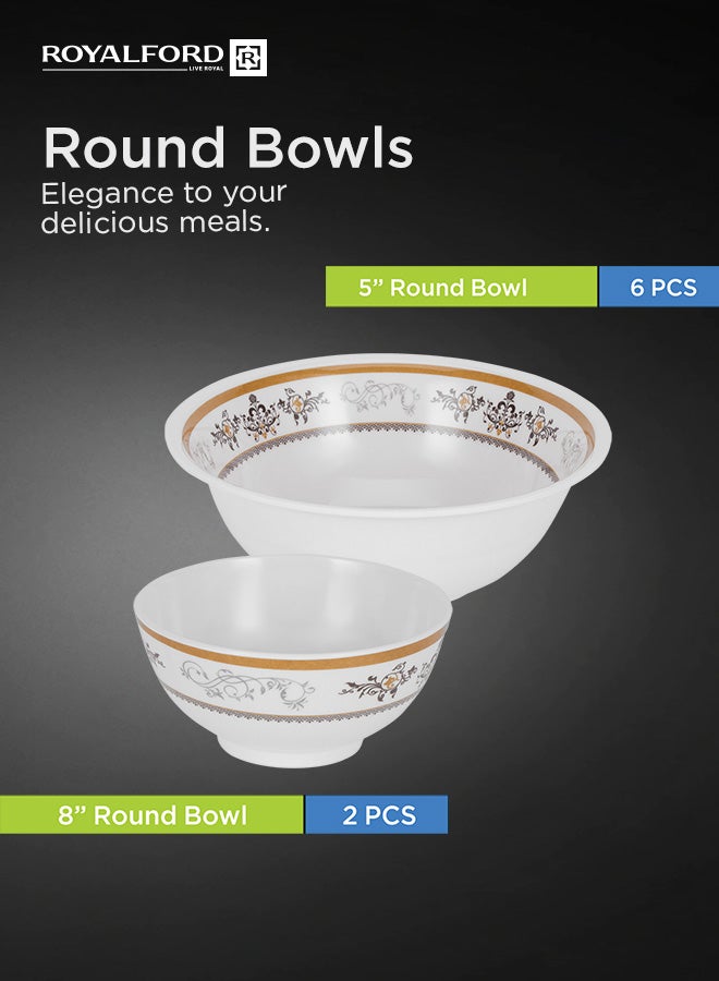 Royalford 35 Pcs Melamine Dinner Set – Oval Plate, Deep Plates, Dinner Plates, Round Bowls, Small Dishes, Rice Spoons and Soup Spoons| Top-Rack Dishwasher-Safe and Freezer-Friendly| Eco-Friendly and Food-Grade| White and Golden White 39.5x28x19.5cm - Image 2