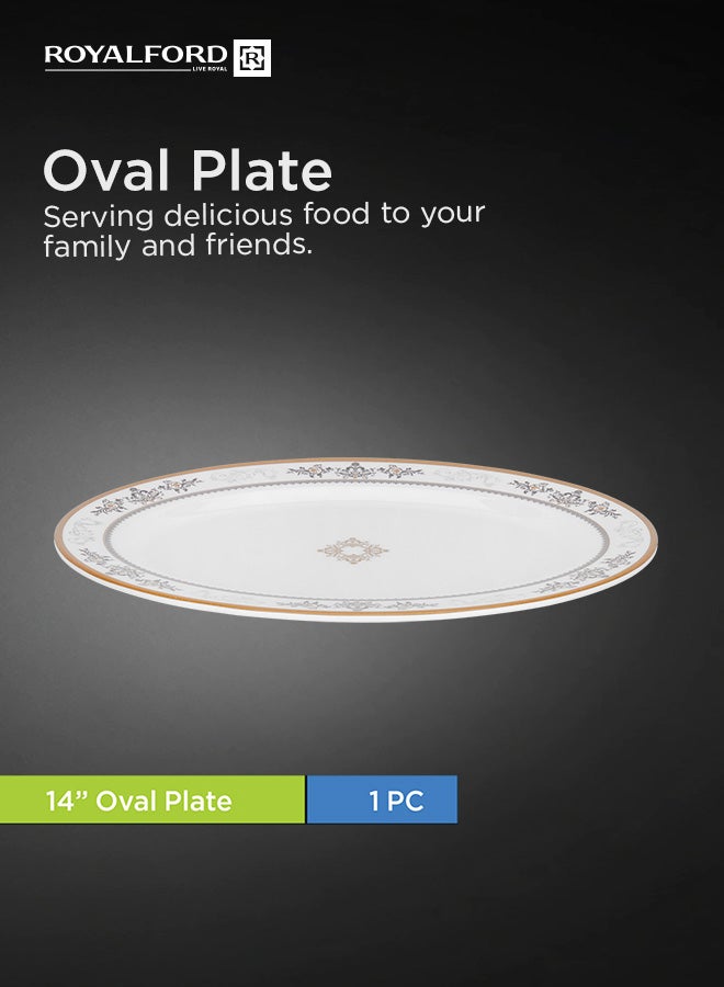 Royalford 35 Pcs Melamine Dinner Set – Oval Plate, Deep Plates, Dinner Plates, Round Bowls, Small Dishes, Rice Spoons and Soup Spoons| Top-Rack Dishwasher-Safe and Freezer-Friendly| Eco-Friendly and Food-Grade| White and Golden White 39.5x28x19.5cm - Image 3