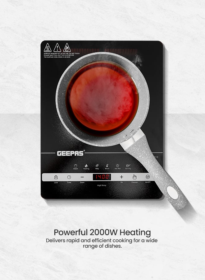 GEEPAS - Digital Infrared Cooker With 2000W Ceramic Heating Element, 4 Digit LED Display, Touch Control, 10 Power/Temperature Levels For Adjustment, 3hr Programmable Timer 2000 W Gic33013 Black/Red - Image 1