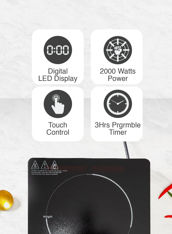 GEEPAS - Digital Infrared Cooker With 2000W Ceramic Heating Element, 4 Digit LED Display, Touch Control, 10 Power/Temperature Levels For Adjustment, 3hr Programmable Timer 2000 W Gic33013 Black/Red - Image 1