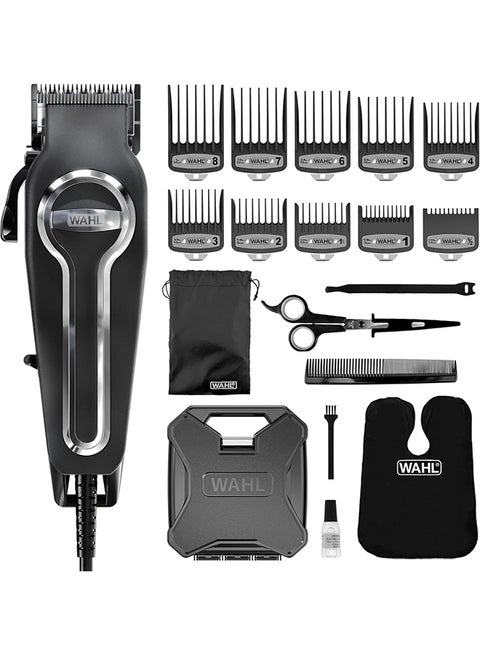 WAHL Elite Pro Hair Cutting Kit, Corded Hair Clipper For Men, Head Shaver, Self Sharpening Precision Blades With Taper Lever, Powerful And Durable Motor, Secure-Fit Premium Guide Combs, 79602-300 Black/Silver 1133.98grams