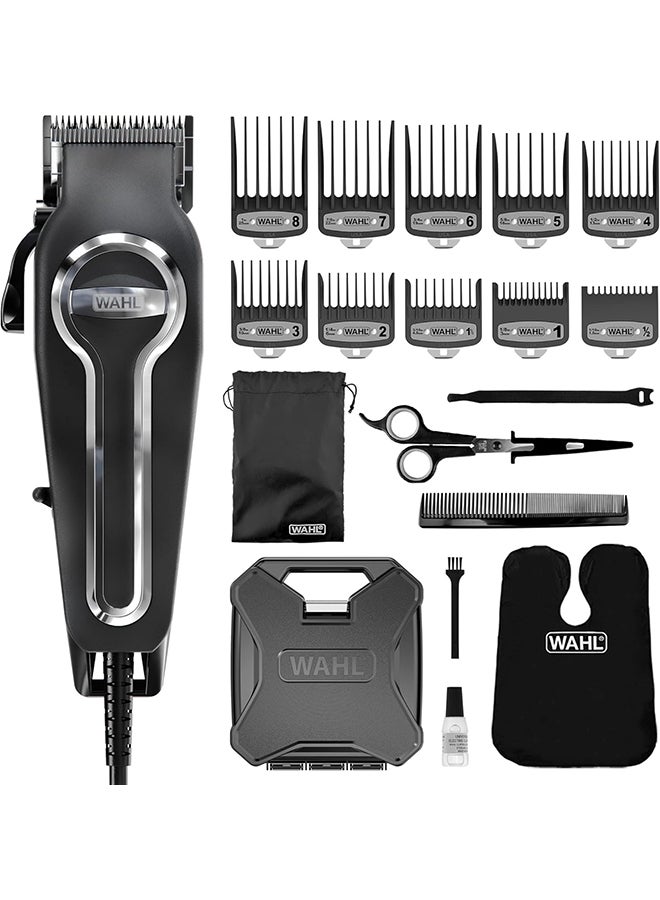 WAHL Elite Pro Hair Cutting Kit, Corded Hair Clipper For Men, Head Shaver, Self Sharpening Precision Blades With Taper Lever, Powerful And Durable Motor, Secure-Fit Premium Guide Combs, 79602-300 Black/Silver 1133.98grams