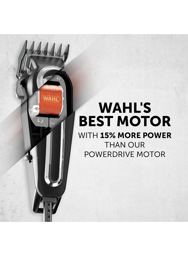 WAHL Elite Pro Hair Cutting Kit, Corded Hair Clipper For Men, Head Shaver, Self Sharpening Precision Blades With Taper Lever, Powerful And Durable Motor, Secure-Fit Premium Guide Combs, 79602-300 Black/Silver 1133.98grams