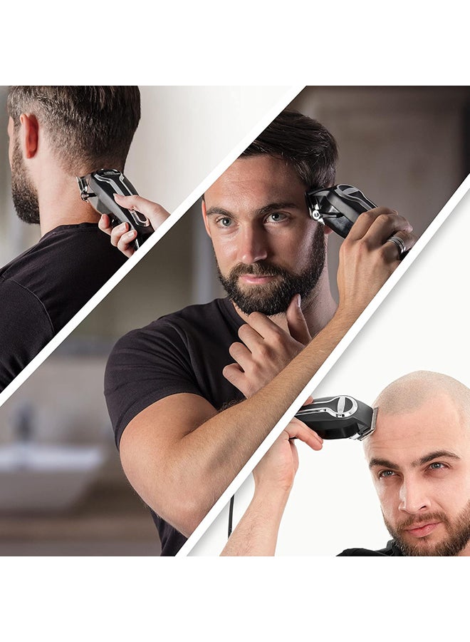 WAHL Elite Pro Hair Cutting Kit, Corded Hair Clipper For Men, Head Shaver, Self Sharpening Precision Blades With Taper Lever, Powerful And Durable Motor, Secure-Fit Premium Guide Combs, 79602-300 Black/Silver 1133.98grams