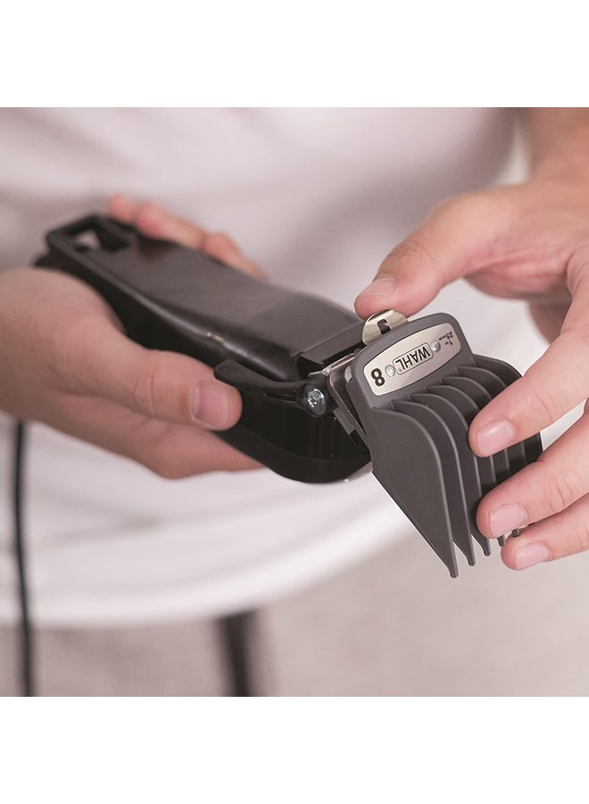 WAHL Elite Pro Hair Cutting Kit, Corded Hair Clipper For Men, Head Shaver, Self Sharpening Precision Blades With Taper Lever, Powerful And Durable Motor, Secure-Fit Premium Guide Combs, 79602-300 Black/Silver 1133.98grams