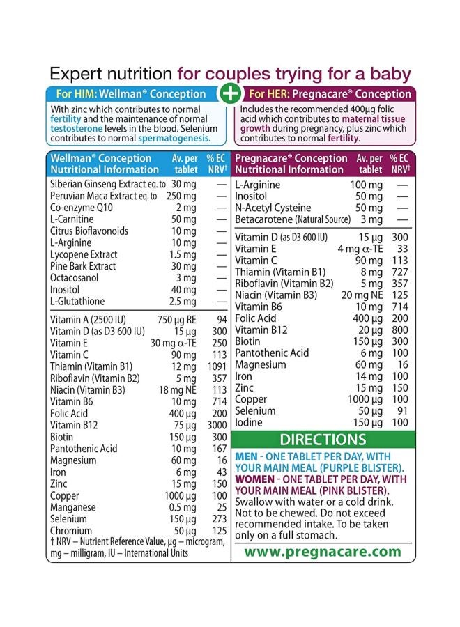 Vitabiotics Pregnacare Him And Her Conception 60 Tablets - Image 4