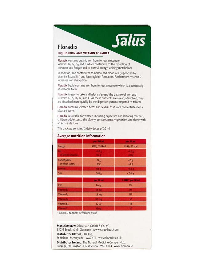 Salus Floradix Liquid Iron & Vitamin Formula, 500ml - Image 2