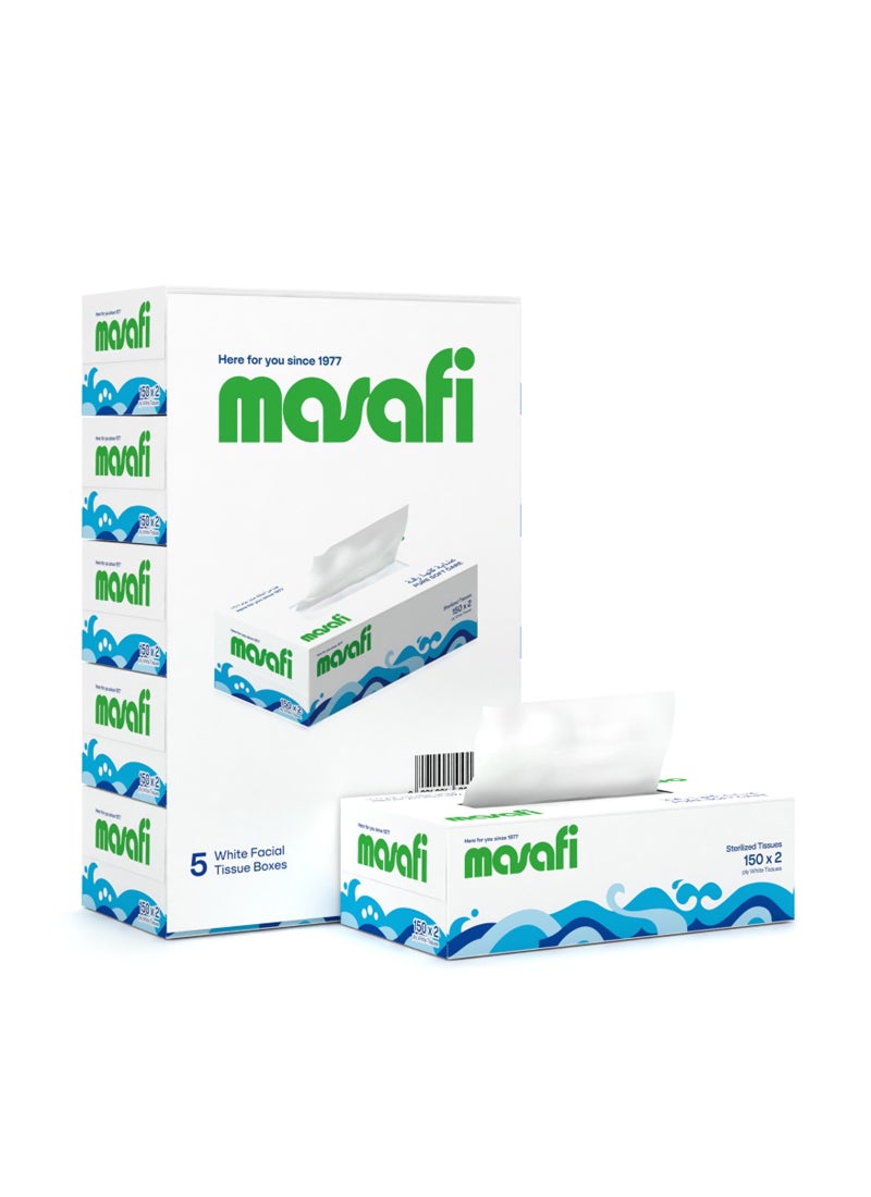 Masafi Facial Tissues, 2 Ply, 150 Sheets, Pack Of 5 White - Image 1