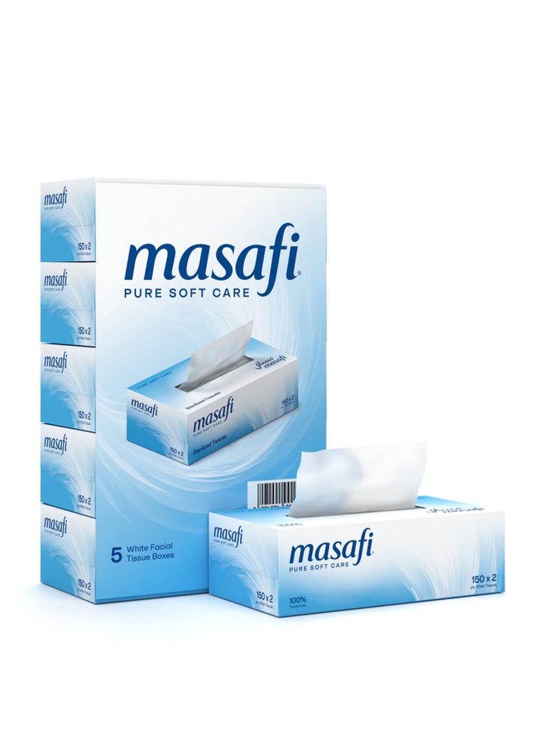 Masafi Facial Tissues, 2 Ply, 150 Sheets, Pack Of 5 White - Image 1
