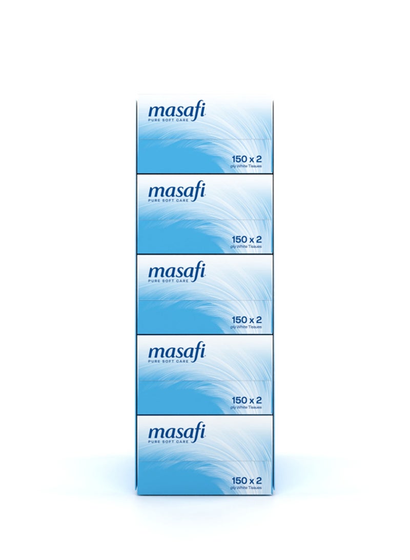 Masafi Facial Tissues, 2 Ply, 150 Sheets, Pack Of 5 White - Image 4