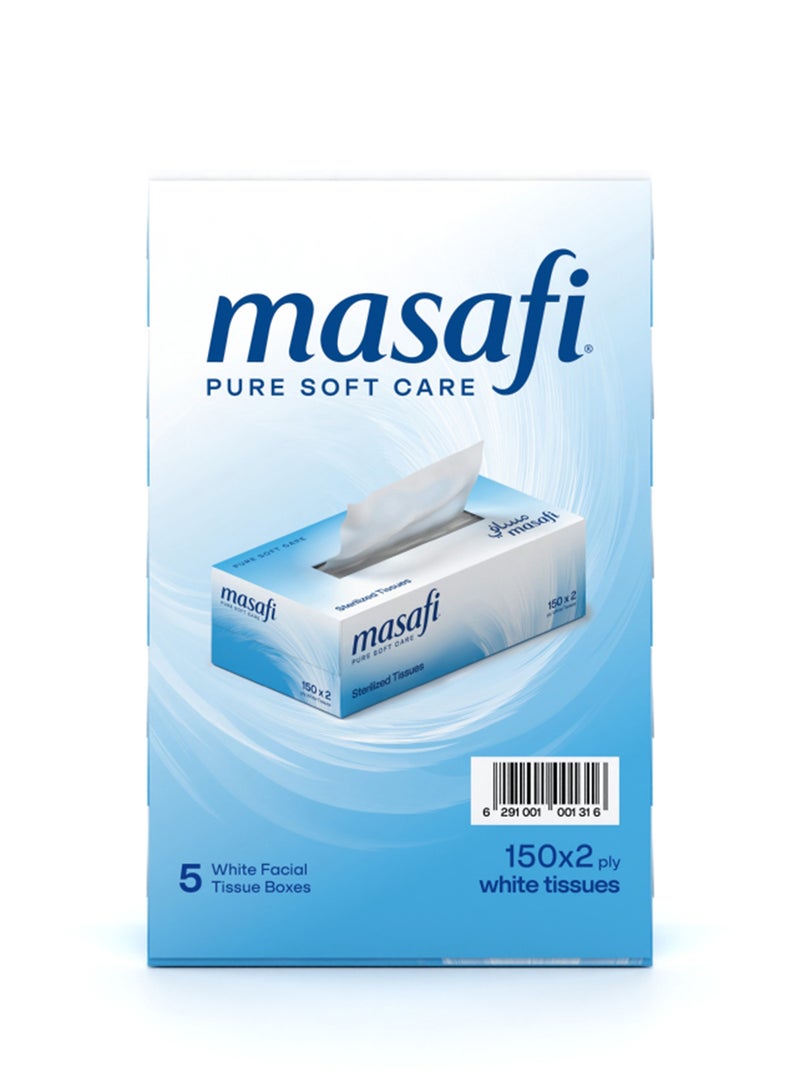 Masafi Facial Tissues, 2 Ply, 150 Sheets, Pack Of 5 White - Image 2