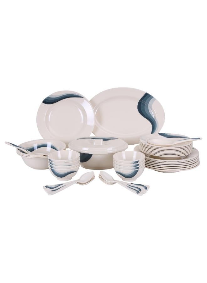 Royalford 40-Pieces Melamine Dinnerware Set Durable & Safe super rays design Beige/Green 49x27x20cm 