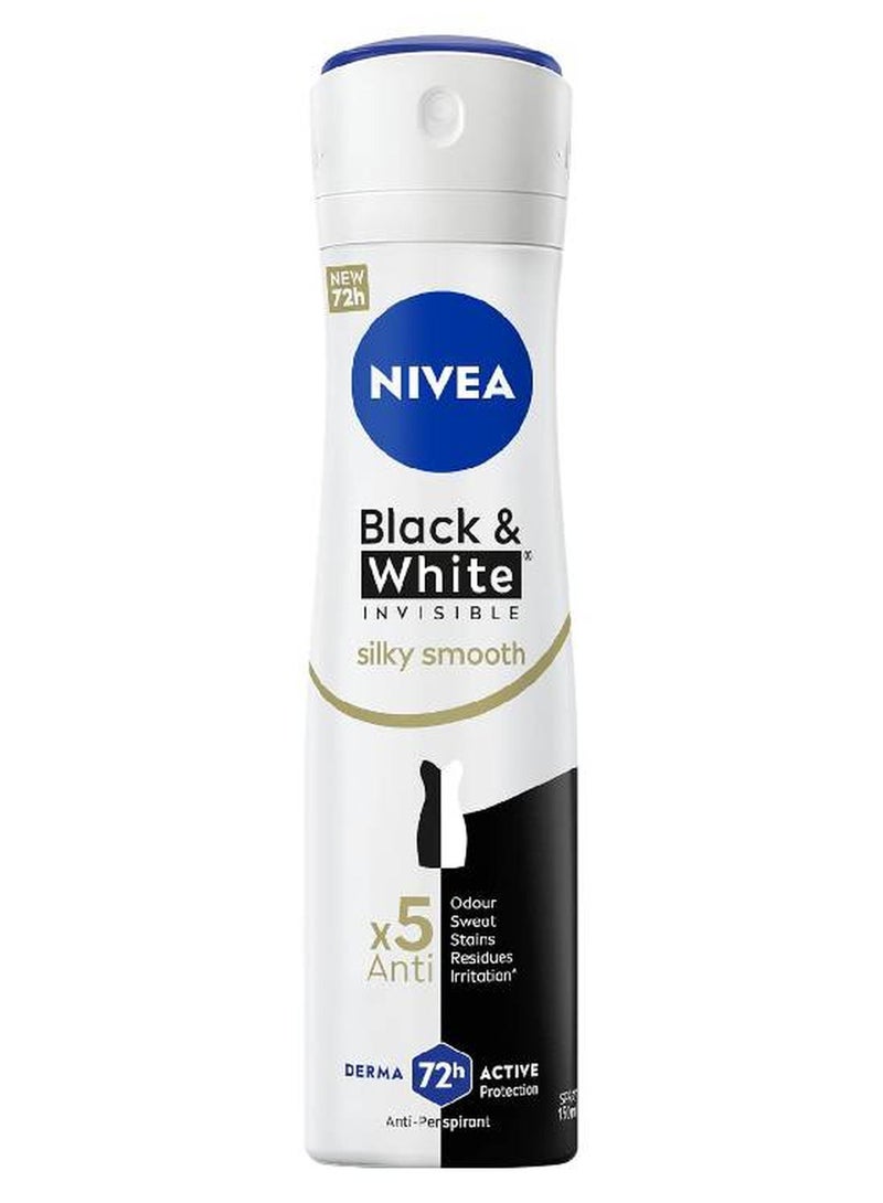 Nivea Black And White Invisible Silky Smooth, Antiperspirant Spray For Women 150ml - Image 1
