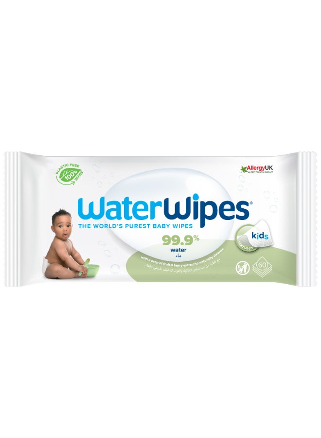WaterWipes Plastic Free Textured Clean, Toddler And Baby Wipes, 60 Wet Wipes, 99.9% Water Based And Unscented For Sensitive Skin- Soapberry Extract  - Image 1
