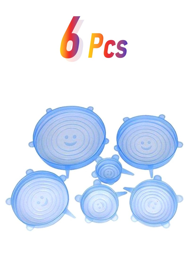 6-Piece Reusable Food Bowl Cover Lids Blue  - Image 1