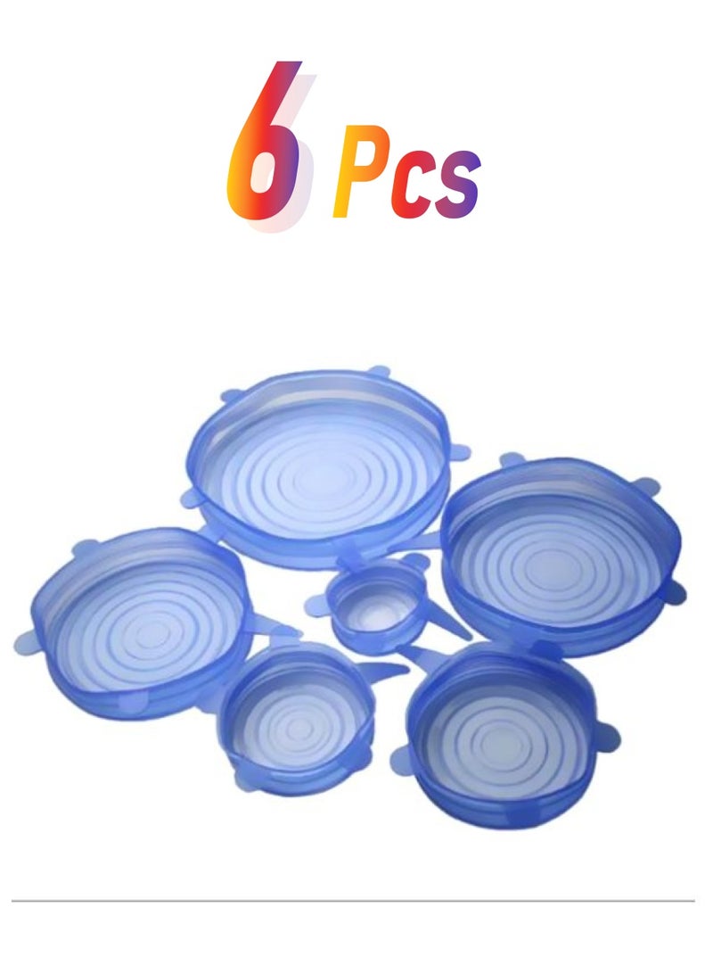 Pack Of 6 Silicone Stretch Lid Blue  - Image 1