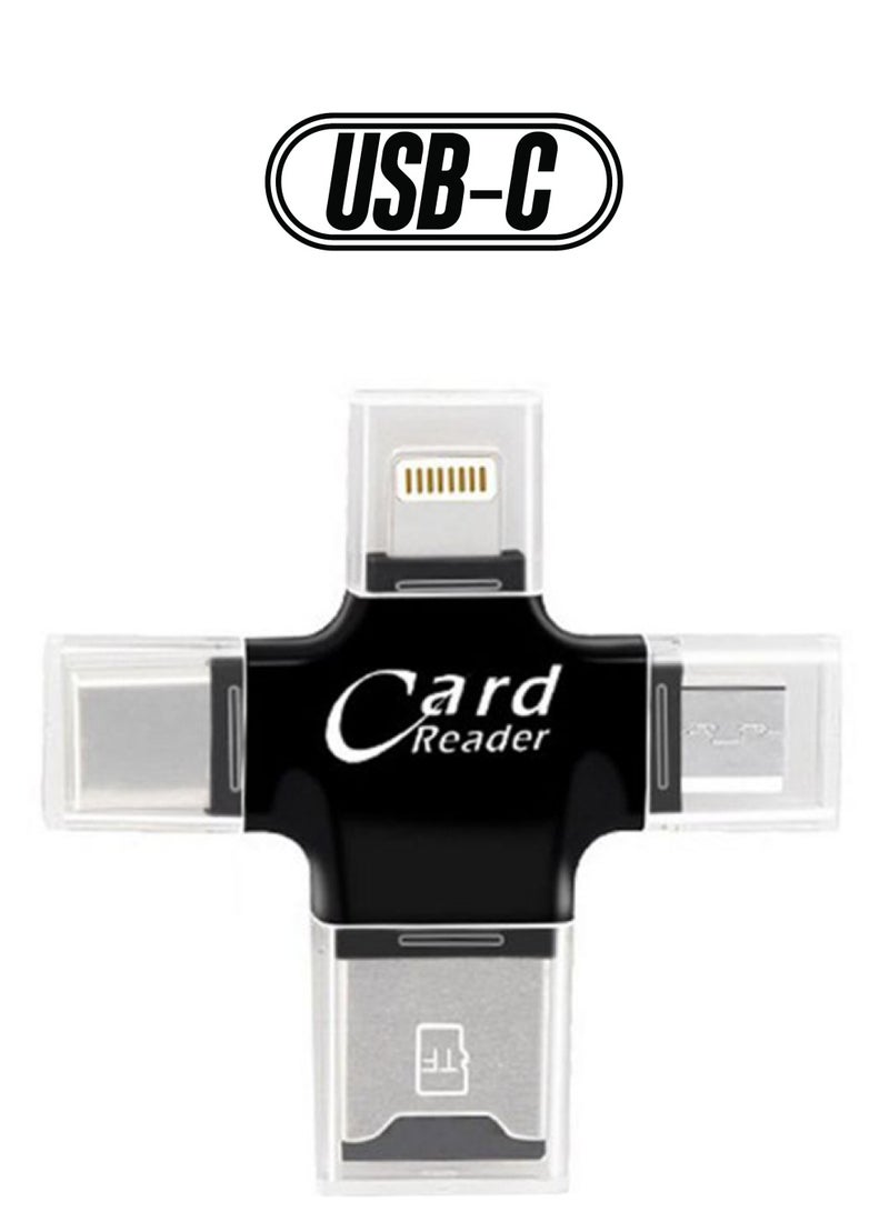 4-In-1 Micro USB Type C OTG TF Card Reader Black/Silver
